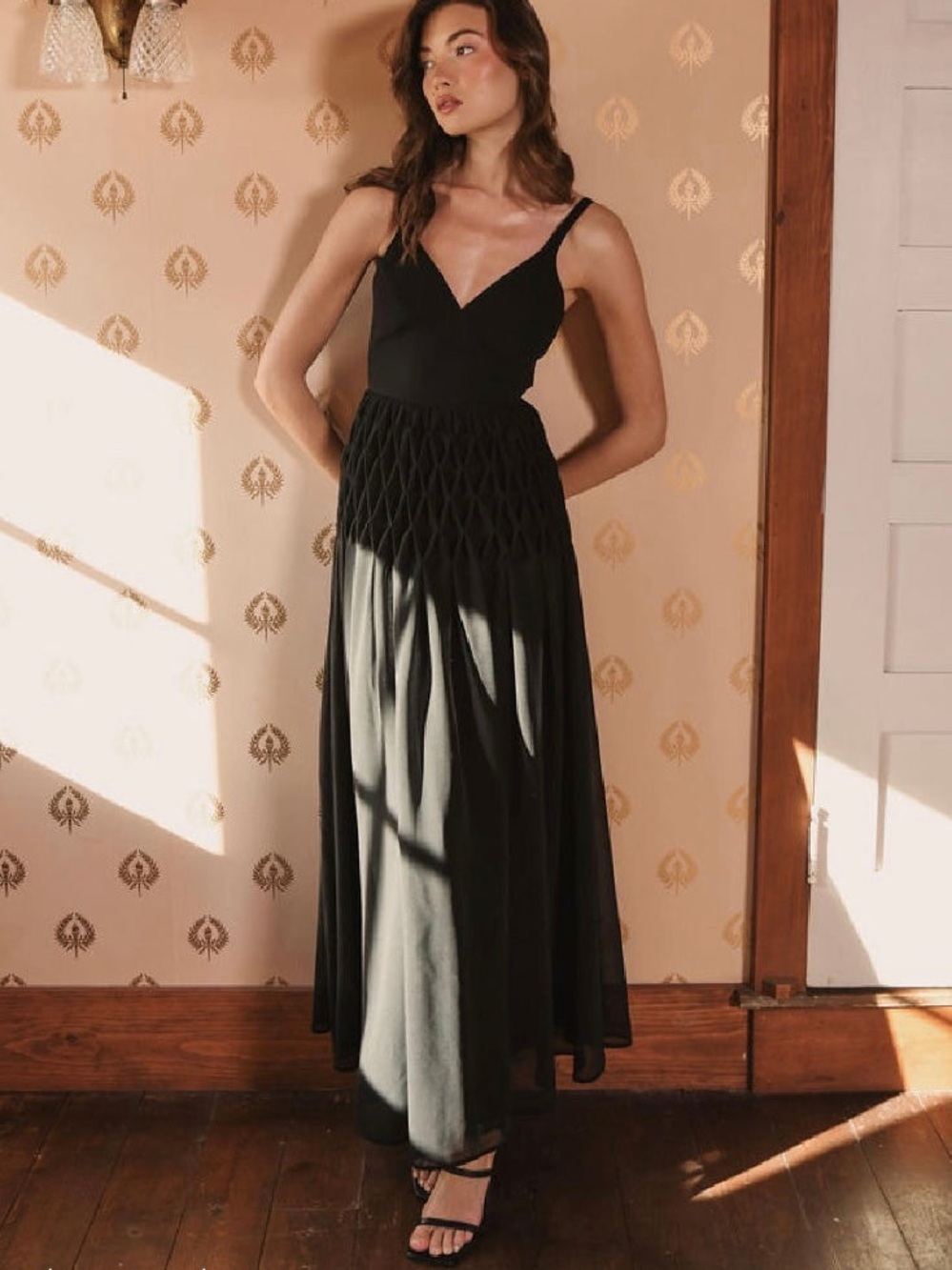 NWT HUTCH Anthropologie Chapman Dress Black Diamond Pleated Gown
